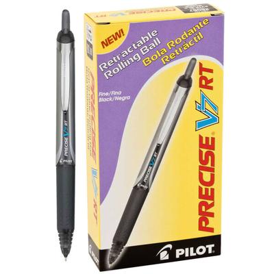 Pilot 26067 Precise V7RT Black Ink with Black Barrel 0.7mm Retractable Roller Ball Pen - 12/Pack