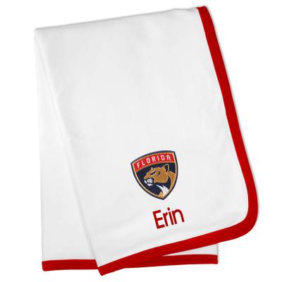 White Florida Panthers Personalized Baby Blanket