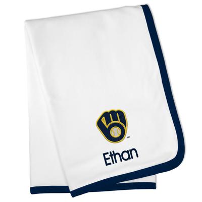 White Milwaukee Brewers Personalized Baby Blanket