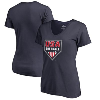 Women's Fanatics Branded Navy USA Softball Primary Logo V-Neck T-Shirt