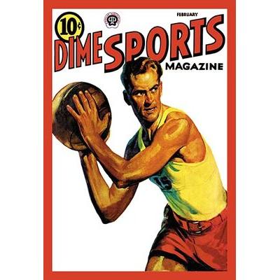Buyenlarge 'Dime Sports Magazine Basketball' Framed Vintage Advertisement in Red Yellow | 36 H x 24 W x 1.5 D in | Wayfair 0-587-15488-8C2436