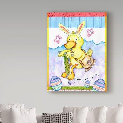 Trademark Fine Art 'Bunny Hop' Acrylic Painting Print on Wrapped Canvas Metal in Blue/Indigo/Yellow | 32 H x 24 W x 2 D in | Wayfair