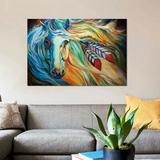 East Urban Home 'Breaking Dawn Indian War Horse' Print on Canvas Canvas, Cotton in Blue/Yellow | 8 H x 12 W x 0.75 D in | Wayfair