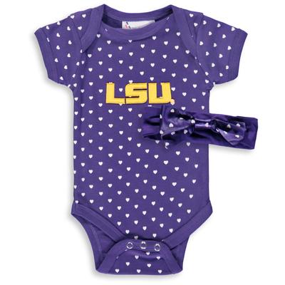Girls Newborn & Infant Purple LSU Tigers Hearts Bodysuit and Headband Set