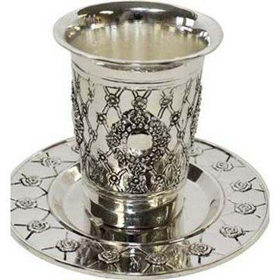 Ben and Jonah Kiddush Cup w/ Plate Stainless Steel in Gray | 3.5 H x 4 W x 4 D in | Wayfair MGW-KC-CA22442B