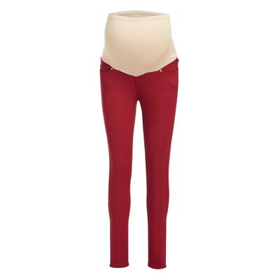 Times 2 Women's Denim Pants and Jeans Burgundy - Burgundy Over-Belly Five-Pocket Maternity Skinny Jeans - Plus Too
