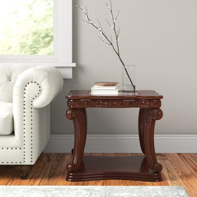 Lark Manor™ Choquette Floor Shelf End Table Wood/Glass in Brown, Size 24.38 H x 26.0 W x 24.38 D in | Wayfair EEED253AB0394F01928B6F2D179499FB