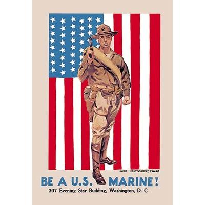 Buyenlarge Be a U.S. Marine - Evening Star Building by James M. Flagg Vintage Advertisement in Blue/Red | 36 H x 24 W x 1.5 D in | Wayfair