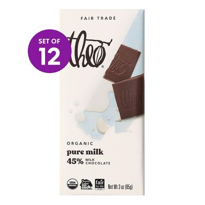 Theo Chocolate - 3-Oz. 45% Pure Milk Chocolate Bar - Set of 12