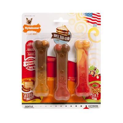 Flavor Frenzy Pancakes and Sausage, Roast Beef Club & Meat Lasagna Triple Pack Dog Toy, X-Small, Brown