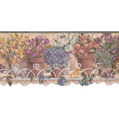 August Grove® Severn Flowers in Pots 15' L x 9 W Wallpaper Border Vinyl in Green/Indigo/Yellow | 9 W in | Wayfair B79C23A2495E4D138C97DA1101C7BC0E