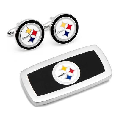Men's Black Pittsburgh Steelers Cufflinks and Cushion Money Clip Gift Set