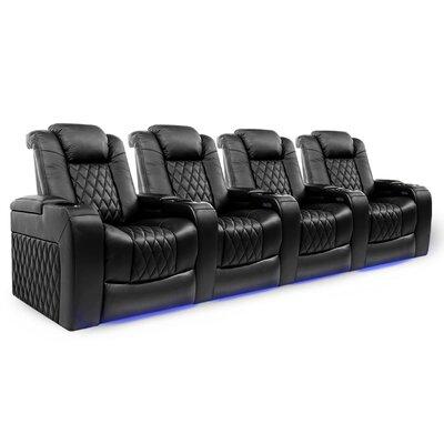 Arlmont & Co. Tuscany 129.8" Wide Genuine Leather Power Recliner Home Theater Seating w/ Cup Holder in Black | 43.5 H x 129.8 W x 39.8 D in | Wayfair