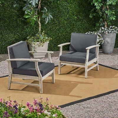 Foundry Select Brickhouse Outdoor Patio Chair w/ Cushions Wood in Brown/Gray/White | 32.75 H x 28.25 W x 28 D in | Wayfair