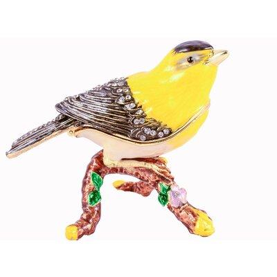 Ciel Collectables Goldfinch Bird on Branch Trinket Box Metal/Wire in Gray/Yellow, Size 2.75 H x 3.0 W x 2.0 D in | Wayfair 1131456