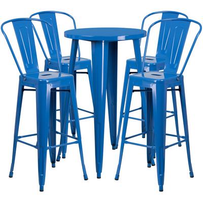 Flash Furniture CH-51080BH-4-30CAFE-BL-GG 24  Round Blue Metal Indoor   Outdoor Bar Height Table with 4 Cafe Stools