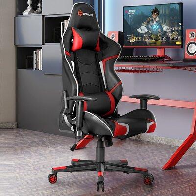 Ebern Designs Massage Reclining PC & Racing Game Chair Upholste, Leather in Red | 54.5 H x 27.5 W x 27.5 D in | Wayfair