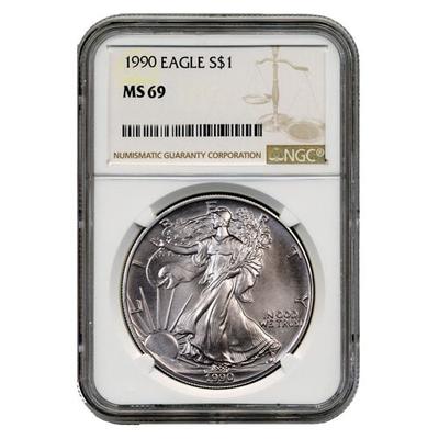 1990 NGC MS-69 American Silver Eagle Coin (Brown Label)