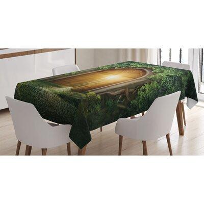 East Urban Home Ambesonne Fantasy Tablecloth, Sunbeams Through The Mysterious Half Opened Wooden Entrance w/ Greenery | 52 D in | Wayfair