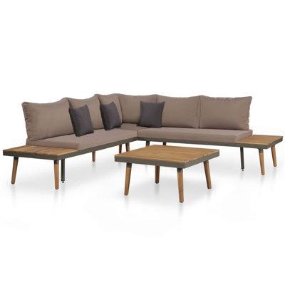 Wrought Studio™ 4 Piece Patio Lounge Set w/ Brown Cushions Solid Acacia Wood Wood/Metal/Natural Hardwoods in Brown/White/Yellow | Wayfair