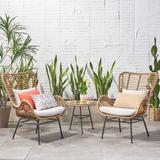 George Oliver Mullenix Slagelse Wicker Chat 3 Piece Seating Group w/ Cushions Wicker/Rattan in Brown | Outdoor Furniture | Wayfair