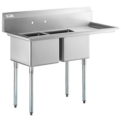 Regency 57  16 Gauge Stainless Steel Two Compartment Commercial Sink with Galvanized Steel Legs and 1 Drainboard - 17  x 17  x 12  Bowls - Right Drainboard