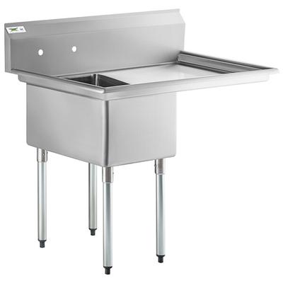 Regency 44  16 Gauge Stainless Steel One Compartment Commercial Sink with Galvanized Steel Legs and 1 Drainboard - 17  x 23  x 12  Bowl - Right Drainboard