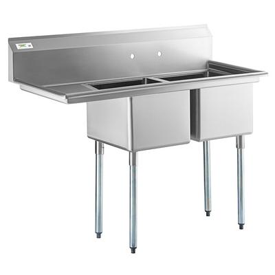 Regency 57  16 Gauge Stainless Steel Two Compartment Commercial Sink with Galvanized Steel Legs and 1 Drainboard - 17  x 17  x 12  Bowls - Left Drainboard