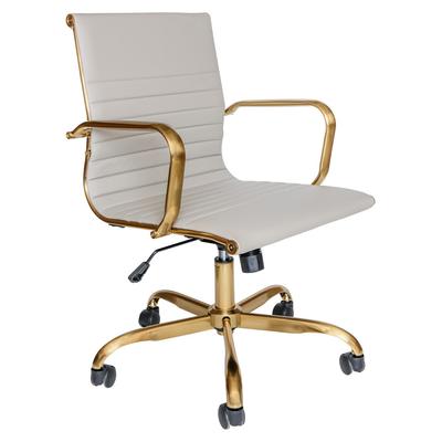Harris Ribbed Design Leatherette Office Chair w/ Gold Frame - LeisureMod HOG19TL