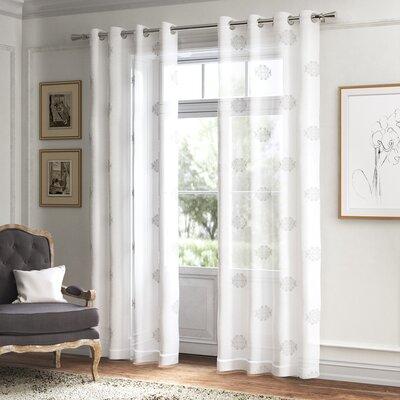 Kelly Clarkson Home Tempo Geometric Sheer Grommet Single Curtain Panel Polyester in White/Brown | 120 H in | Wayfair