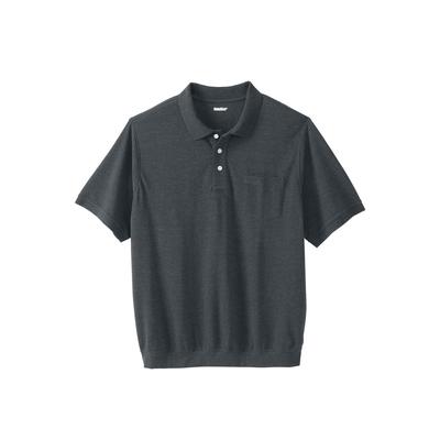 Men's Big & Tall Banded Bottom Pocket Shrink-Less™ Piqué Polo Shirt by KingSize in Heather Charcoal (Size 4XL)