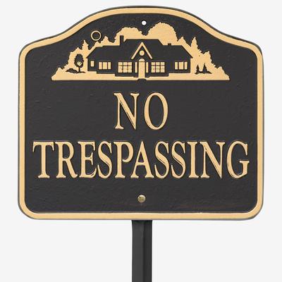 No Trespassing Sign by Whitehall Products in Black Gold