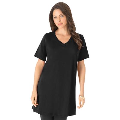 Plus Size Women's Short-Sleeve V-Neck Ultimate Tunic by Roaman's in Black (Size 6X) Long T-Shirt Tee
