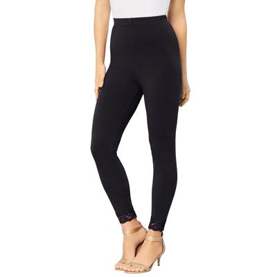 Plus Size Women's Lace-Trim Essential Stretch Legging by Roaman's in Black (Size 12) Activewear Workout Yoga Pants