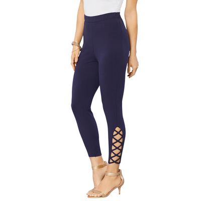 Plus Size Women's Lattice Essential Stretch Capri Legging by Roaman's in Navy (Size 30/32) Activewear Workout Yoga Pants