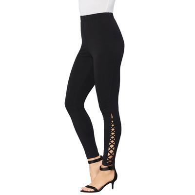 Plus Size Women's Lattice Essential Stretch Legging by Roaman's in Black (Size 18/20) Activewear Workout Yoga Pants