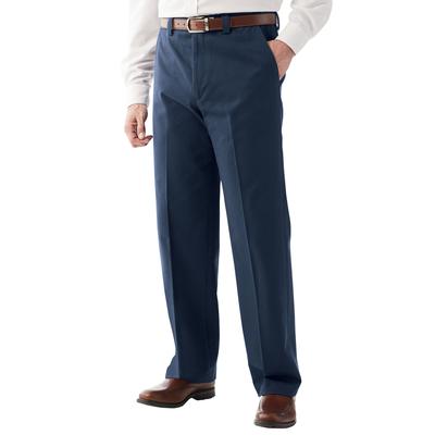 Men's Big & Tall Relaxed Fit Wrinkle-Free Expandable Waist Plain Front Pants by KingSize in Navy (Size 56 38)