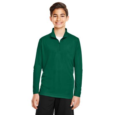 Team 365 TT31Y Youth Zone Performance Quarter-Zip T-Shirt in Sport Forest Green size Medium | Polyester