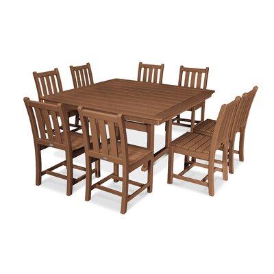 POLYWOOD® Traditional Garden 9-Piece Nautical Trestle Outdoor Dining Set Plastic in Brown | Wayfair PWS312-1-TE