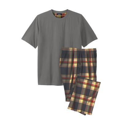 Men's Big & Tall Jersey Knit Plaid Pajama Set by KingSize in Grey Burgundy Plaid (Size 5XL) Pajamas