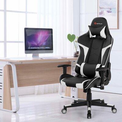 Costway Massage PC & Racing Game Chair Faux Leather in White/Black | 54 H x 29 W x 29 D in | Wayfair HW66185WH
