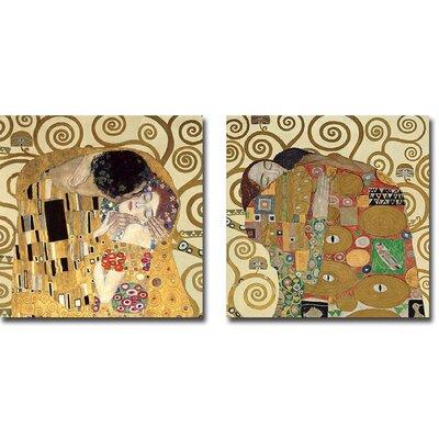 Vault W Artwork The Kiss & The Embrace by Gustav Klimt - 2 Piece Painting Set Print on Canvas & Fabric in Brown | Wayfair