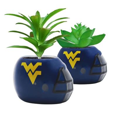 West Virginia Mountaineers 2-Piece Ceramic Helmet with Faux Succulent Set