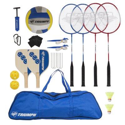 Triumph Sports USA Multi-Sport 12 Piece Badminton Set w/ Carrying Case Plastic in Black/Blue/Green, Size 84.0 H x 138.0 W x 1.0 D in | Wayfair