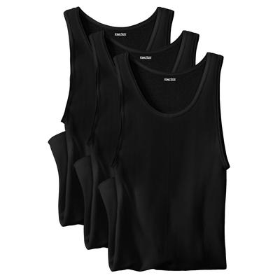 Men's Big & Tall Ribbed Cotton Tank Undershirt, 3-Pack by KingSize in Black (Size XL)