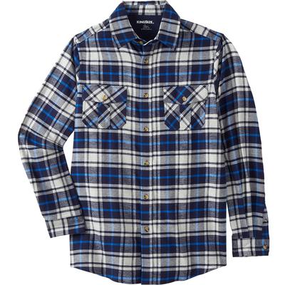 Men's Big & Tall Plaid Flannel Shirt by KingSize in Navy Plaid (Size 3XL)