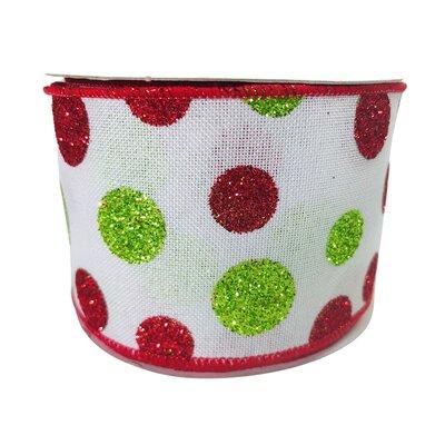 The Holiday Aisle® Glitter Dots Ribbon Fabric in Green/Red/White | 2.5 H x 2.5 W x 360 D in | Wayfair 89A1DA6519414F2CA75395EDF8BFD270