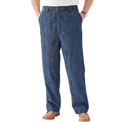 Men's Big & Tall Knockarounds® Full-Elastic Waist Pants in Twill or Denim by KingSize in Indigo (Size 5XL 40)
