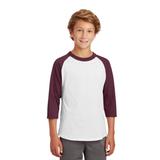 Sport-Tek YT200 Youth Colorblock Raglan Jersey T-Shirt in White/Maroon size Small | Cotton