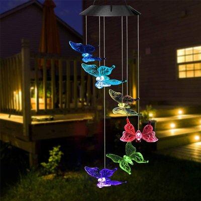 Arlmont & Co. Crawley Home Garden Yard Decor Light Lamp Wind Chime Resin/Plastic in Blue | 25 H x 4.9 W x 4.9 D in | Wayfair